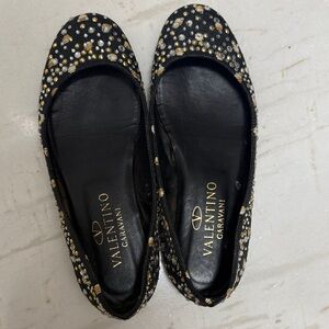 Valentino Garavani Black Flats with Gold and Silver Embellishments 36/6